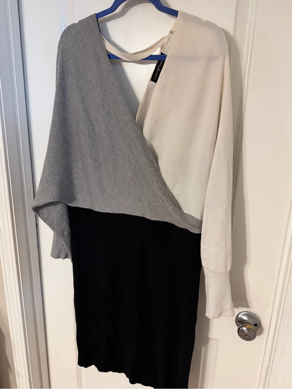 Almost Famous Colorblock One-Shoulder Knit Dress - Gray, Ivory & Black